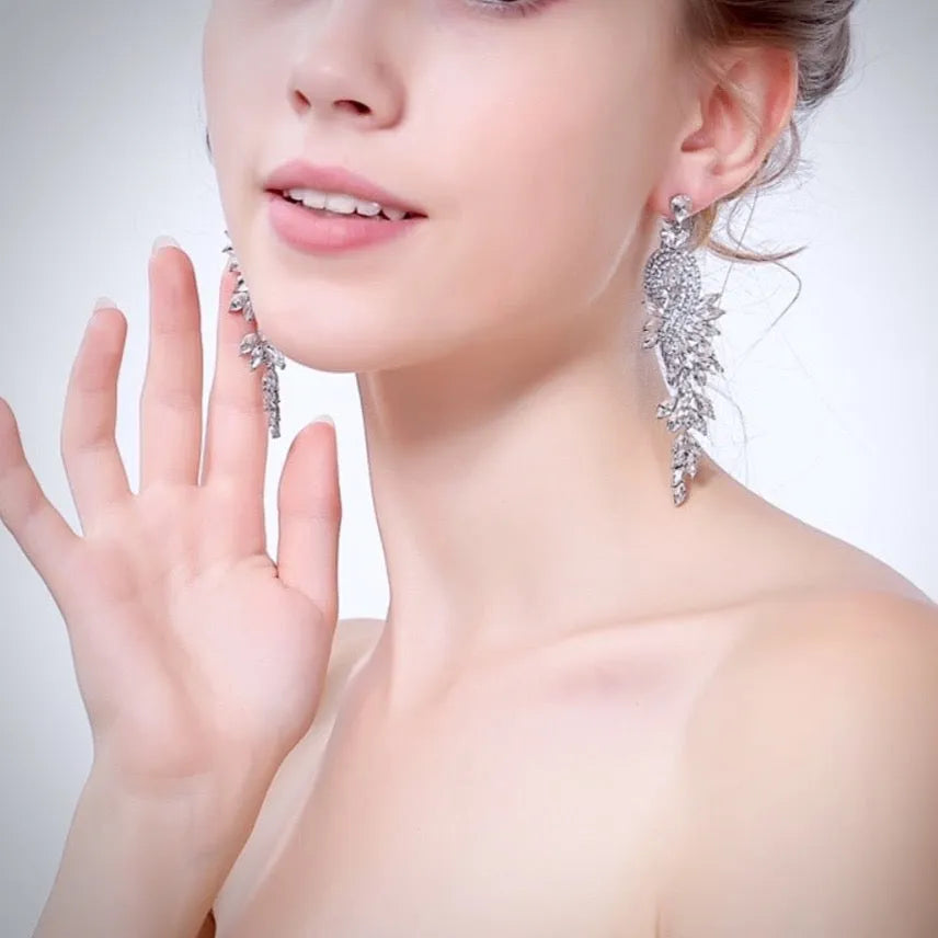 Wedding Jewelry - Silver Cubic Zirconia Bridal Earrings