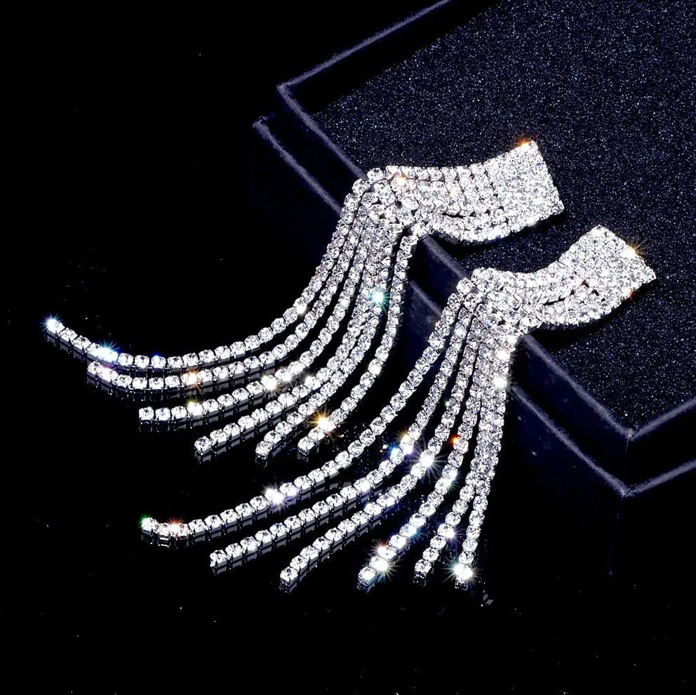 Wedding Jewelry - Crystal Bridal Fringe Earrings