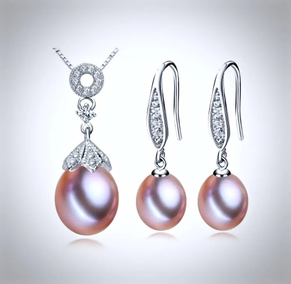 "Deana" - Sterling Silver and Natural Pearl Bridal Jewelry Set - More colors available