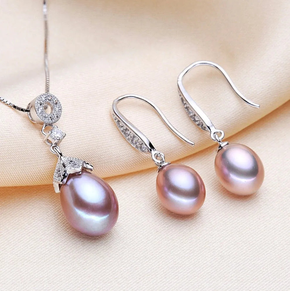 "Deana" - Sterling Silver and Natural Pearl Bridal Jewelry Set - More colors available