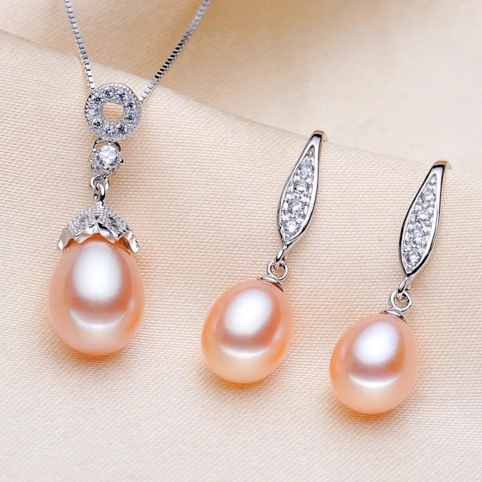 "Deana" - Sterling Silver and Natural Pearl Bridal Jewelry Set - More colors available