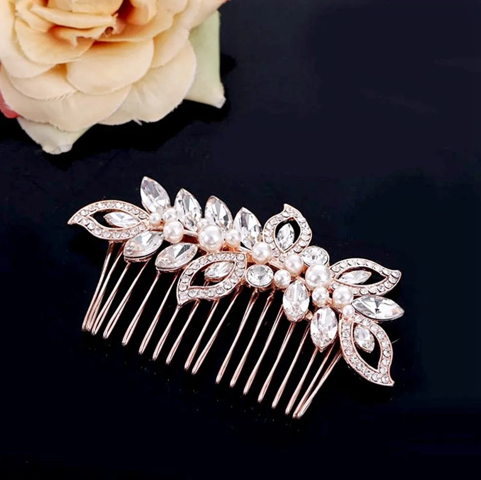 Wedding Hair Accessories - Pearl and Crystal Bridal Hair Comb - Available in Rose Gold and Silver