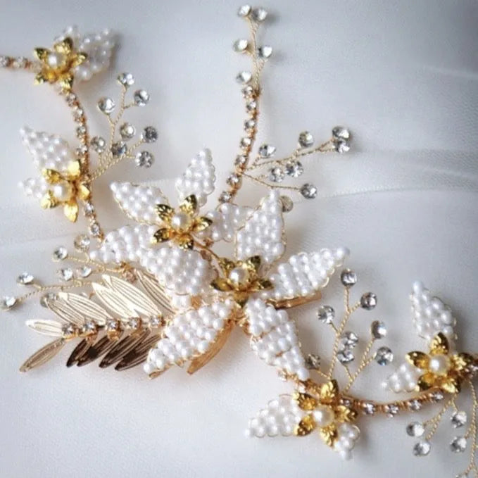 Wedding Hair Accessories - Gold Pearl Bridal Hair Vine