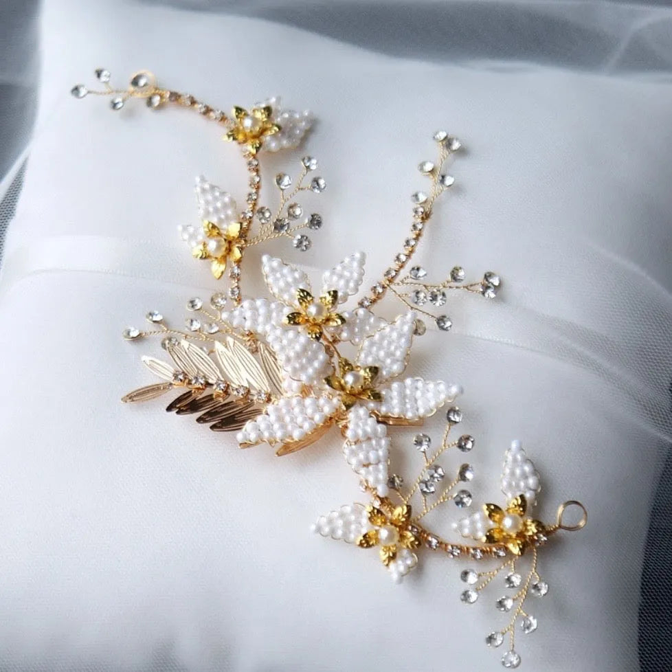 Wedding Hair Accessories - Gold Pearl Bridal Hair Vine