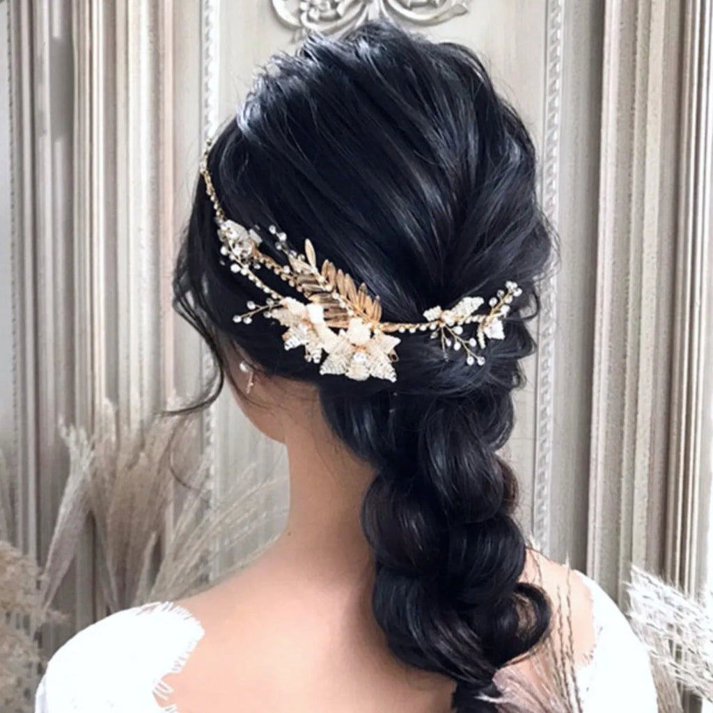 Wedding Hair Accessories - Gold Pearl Bridal Hair Vine