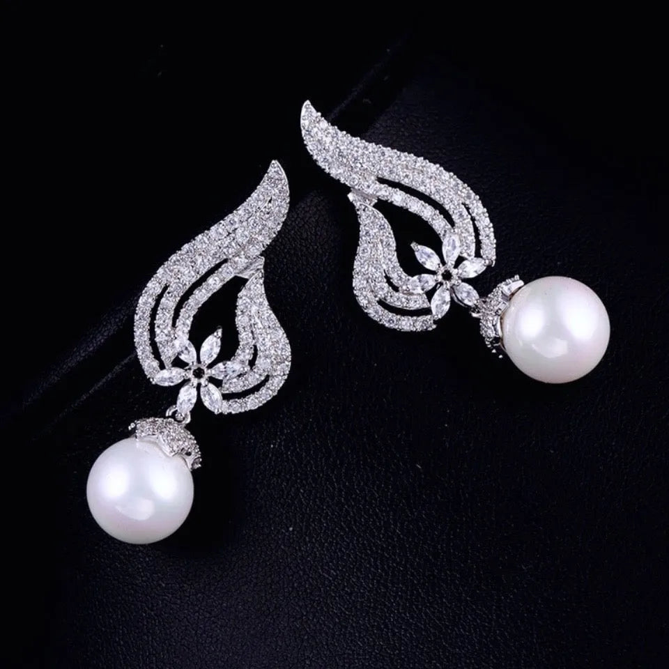 Wedding Jewelry - Pearl and Cubic Zirconia Bridal Earrings - Available in Rose Gold and Silver