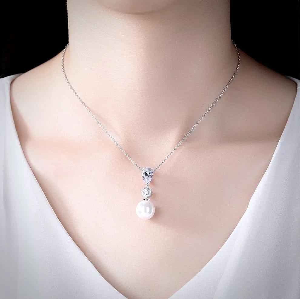 "Marissa" - Pearl and Cubic Zirconia Jewelry Set