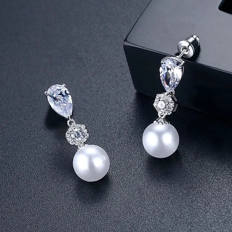 "Marissa" - Pearl and Cubic Zirconia Jewelry Set