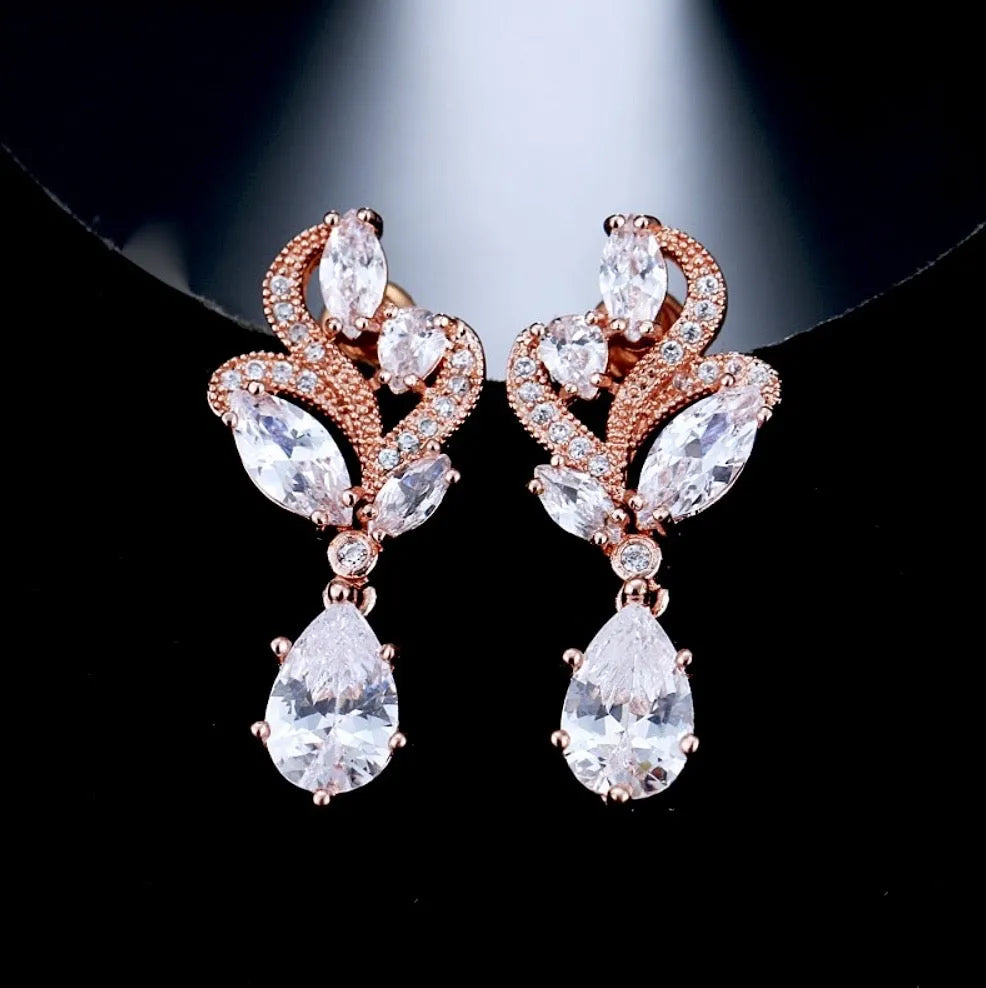 Wedding Jewelry  - Cubic Zirconia Bridal Necklace and Earrings Set - Available in Silver and Rose Gold
