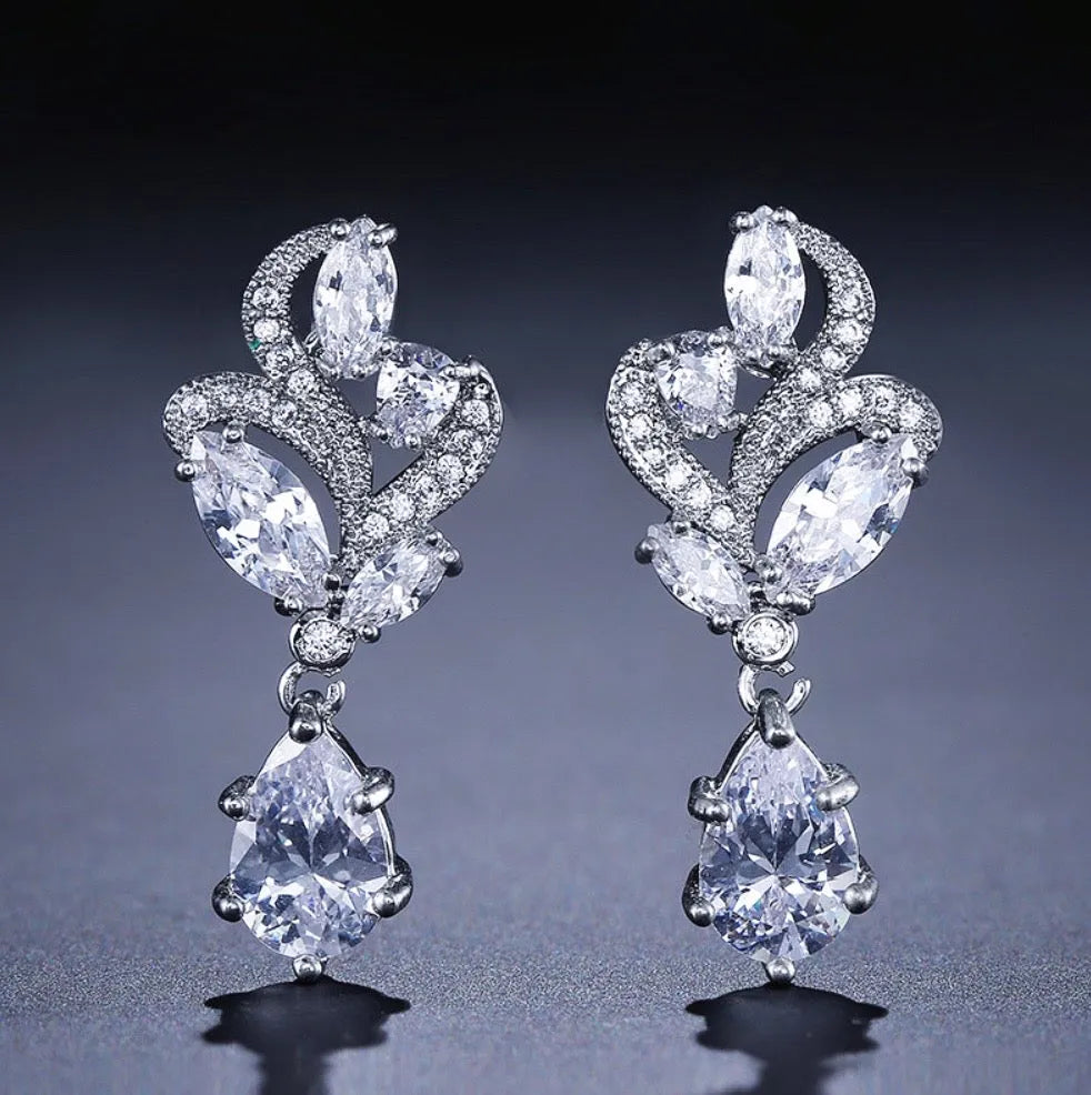 Wedding Jewelry  - Cubic Zirconia Bridal Necklace and Earrings Set - Available in Silver and Rose Gold