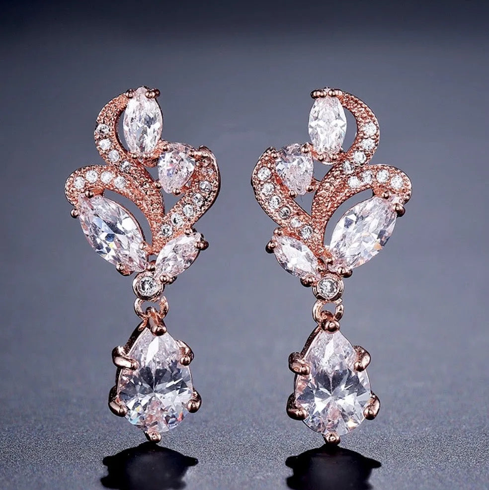 Wedding Jewelry  - Cubic Zirconia Bridal Necklace and Earrings Set - Available in Silver and Rose Gold