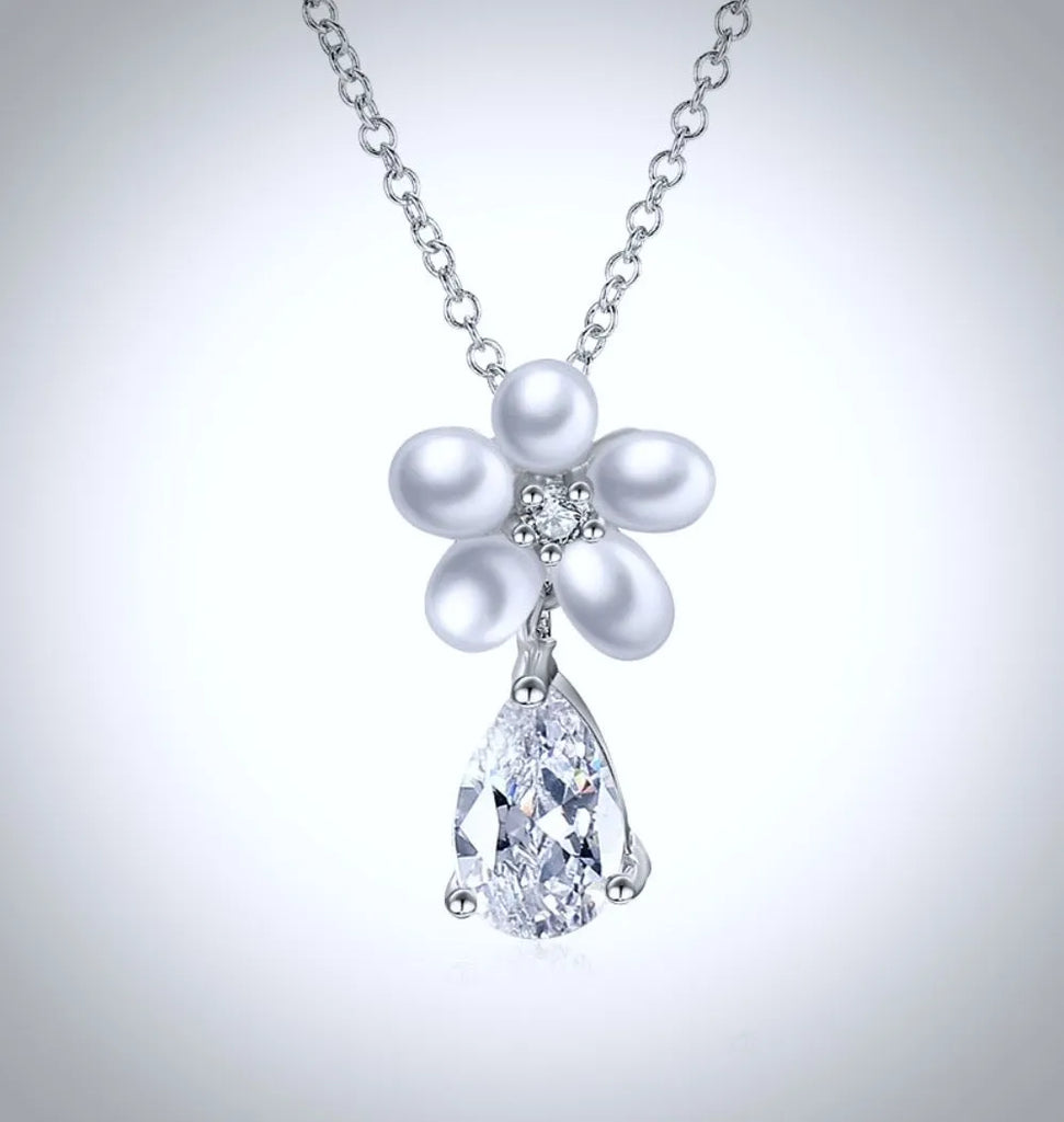 Wedding Jewelry - Pearl and Cubic Zirconia Bridal Necklace and Earrings Set