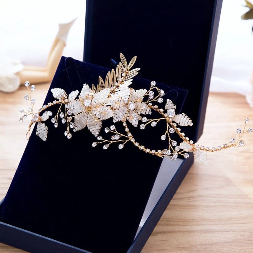 Wedding Hair Accessories - Gold Pearl Bridal Hair Vine