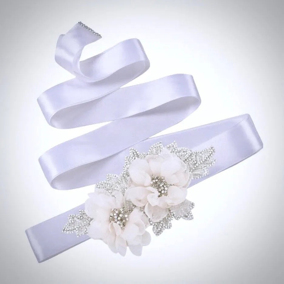 Wedding Accessories - Silk Flowers Crystal Bridal Belt/Sash