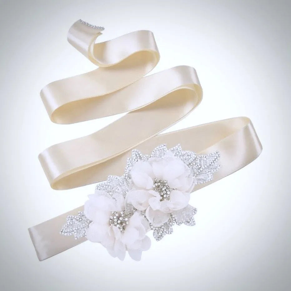Wedding Accessories - Silk Flowers Crystal Bridal Belt/Sash