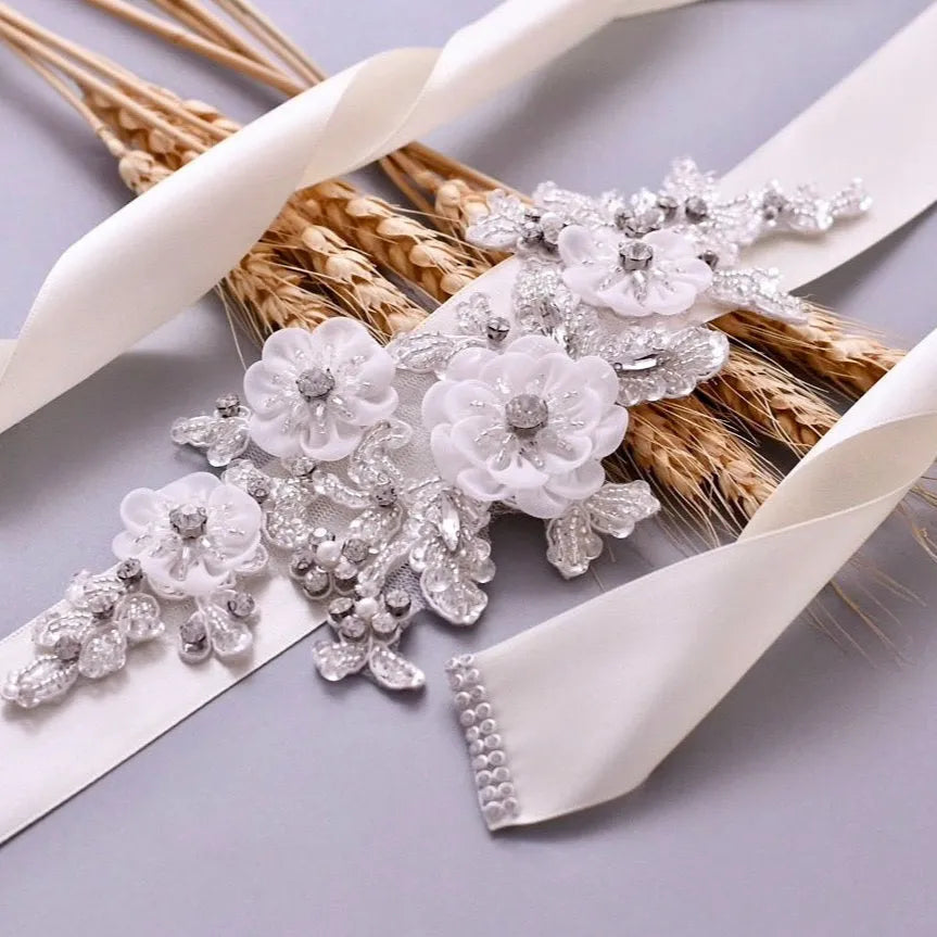 Beaded Floral Bridal belt Darlington Embellished Floral Bridal Belt with Beaded Drapes main image 4