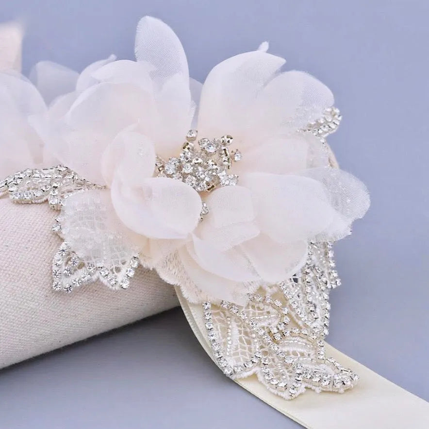 Wedding Accessories - Silk Flowers Crystal Bridal Belt/Sash