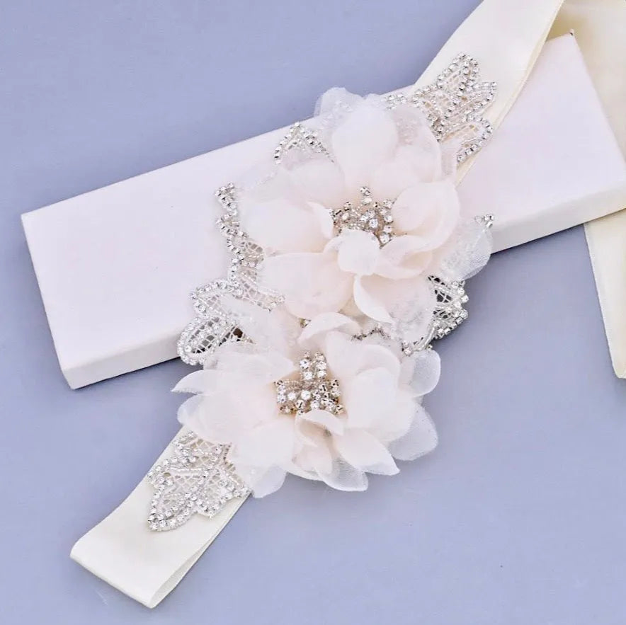 Wedding Accessories - Silk Flowers Crystal Bridal Belt/Sash