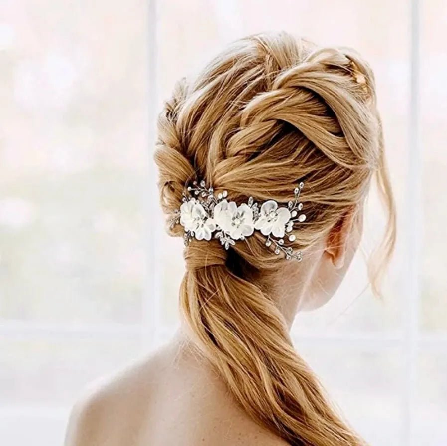 Wedding Hair Accessories - Floral Pearl and Crystal Bridal Hair Clip