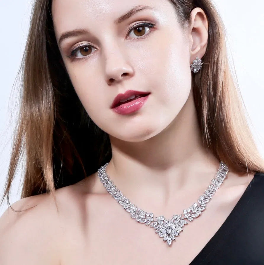 Wedding Jewelry - Silver Cubic Zirconia Bridal Three-Piece Jewelry Set