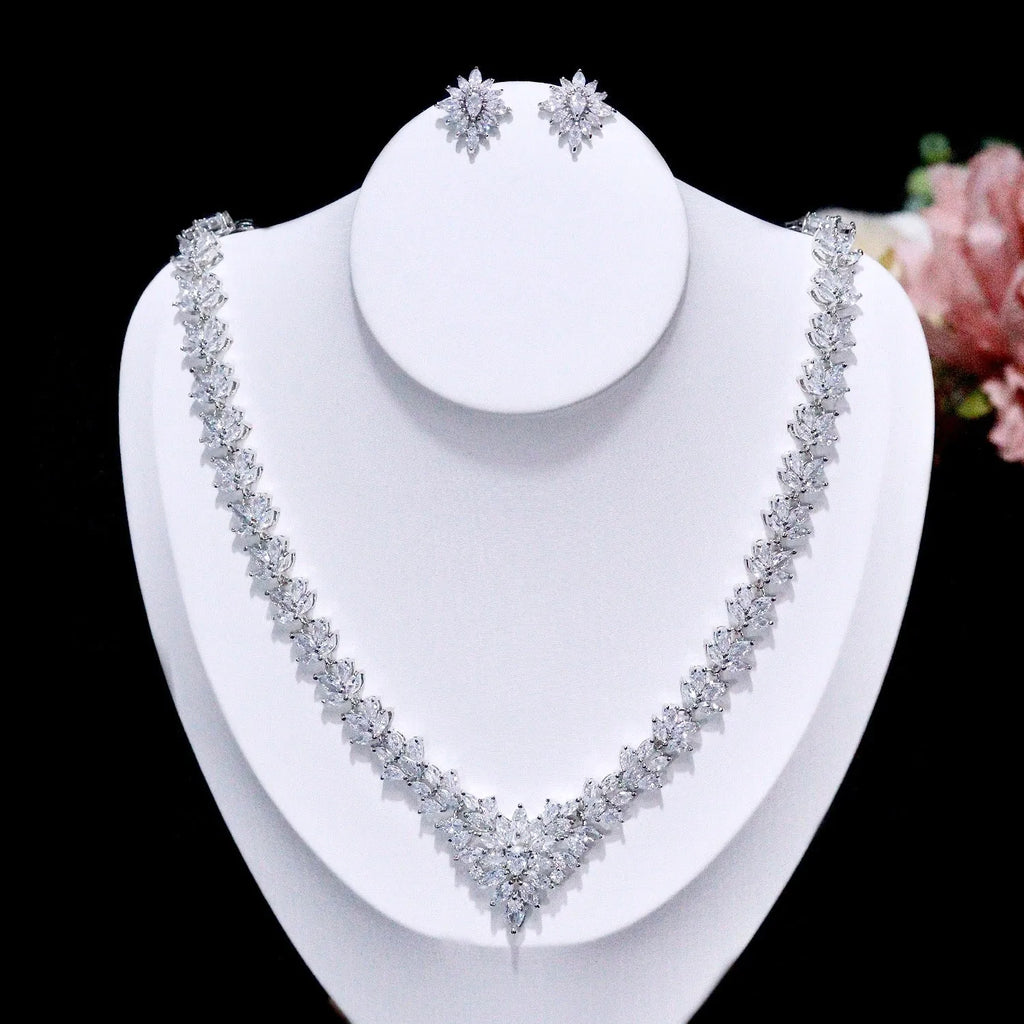 Wedding Jewelry - Silver Cubic Zirconia Bridal Three-Piece Jewelry Set