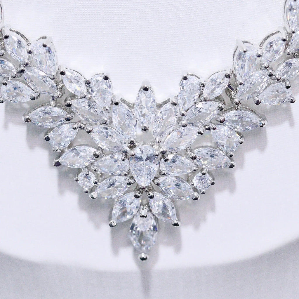 Wedding Jewelry - Silver Cubic Zirconia Bridal Three-Piece Jewelry Set