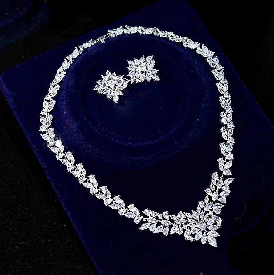 Wedding Jewelry - Silver Cubic Zirconia Bridal Three-Piece Jewelry Set