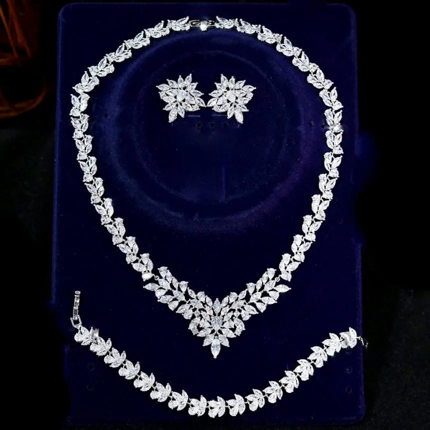 Wedding Jewelry - Silver Cubic Zirconia Bridal Three-Piece Jewelry Set