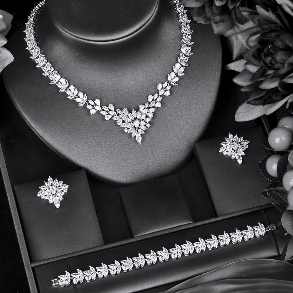 Wedding Jewelry - Silver Cubic Zirconia Bridal Three-Piece Jewelry Set
