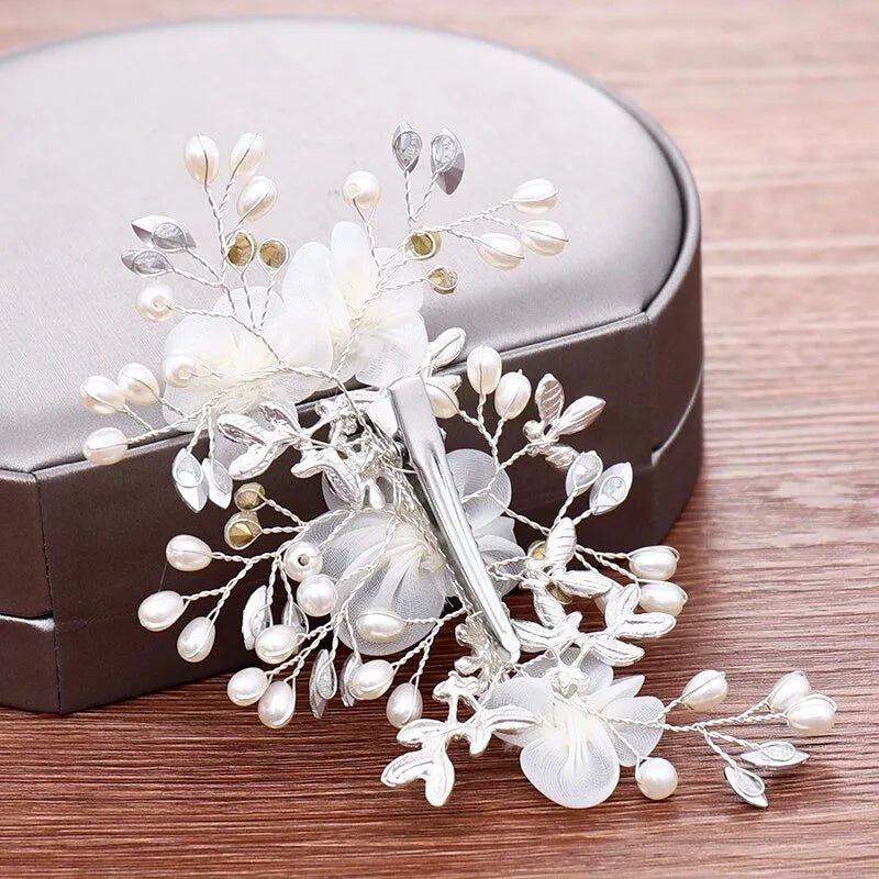 Wedding Hair Accessories - Silver Pearl and Crystal Bridal Hair Comb/Clip