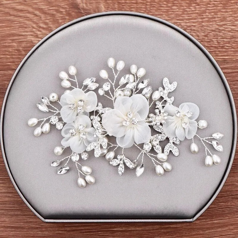 Wedding Hair Accessories - Silver Pearl and Crystal Bridal Hair Comb/Clip