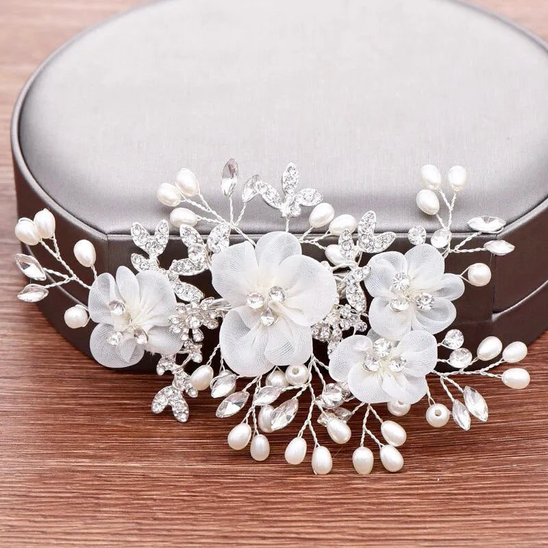 Wedding Hair Accessories - Silver Pearl and Crystal Bridal Hair Comb/Clip