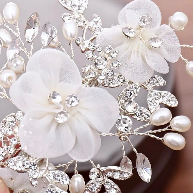 Wedding Hair Accessories - Silver Pearl and Crystal Bridal Hair Comb/Clip