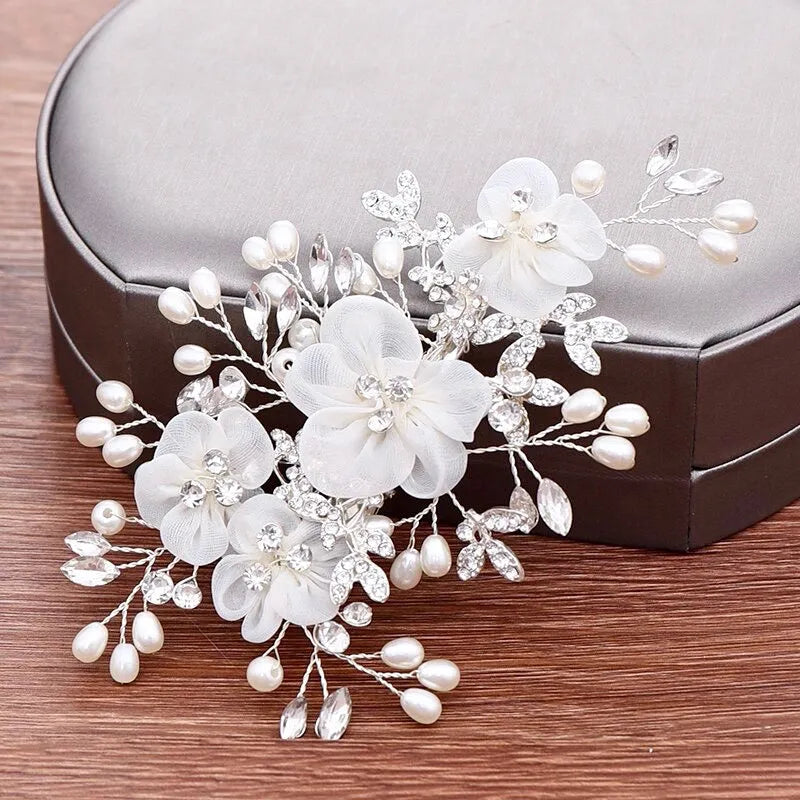 Wedding Hair Accessories - Silver Pearl and Crystal Bridal Hair Comb/Clip