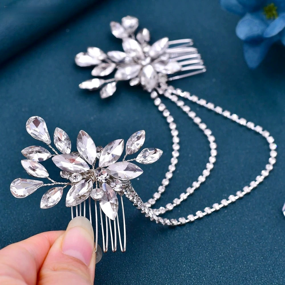 Wedding Hair Accessories - Silver Crystal Bridal Hair Drape