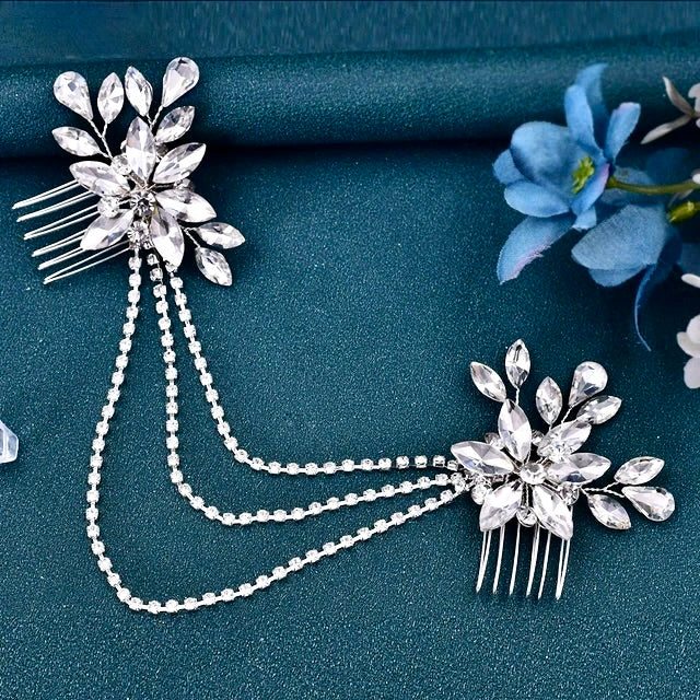Wedding Hair Accessories - Silver Crystal Bridal Hair Drape