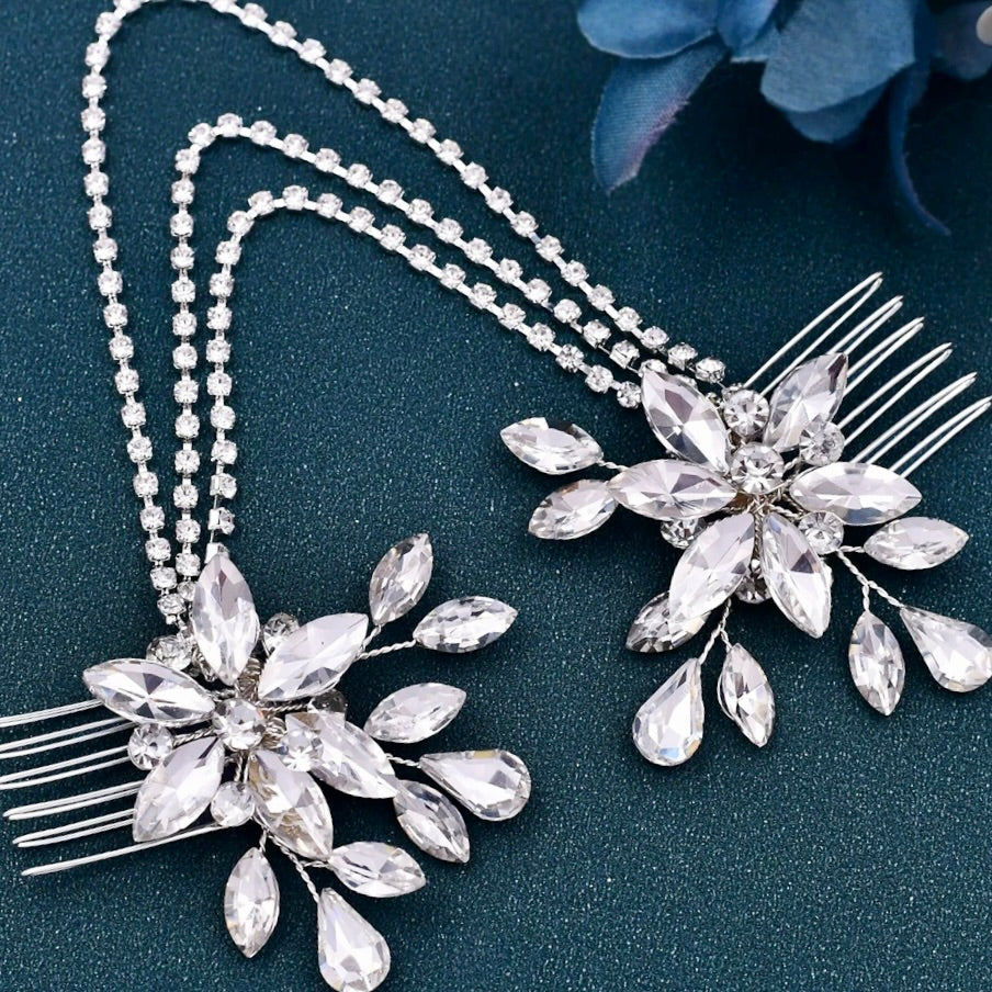Wedding Hair Accessories - Silver Crystal Bridal Hair Drape