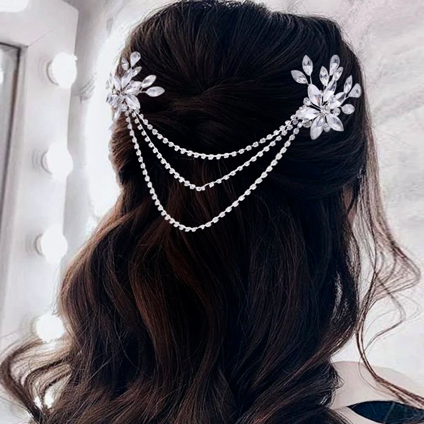 Wedding Hair Accessories - Silver Crystal Bridal Hair Drape
