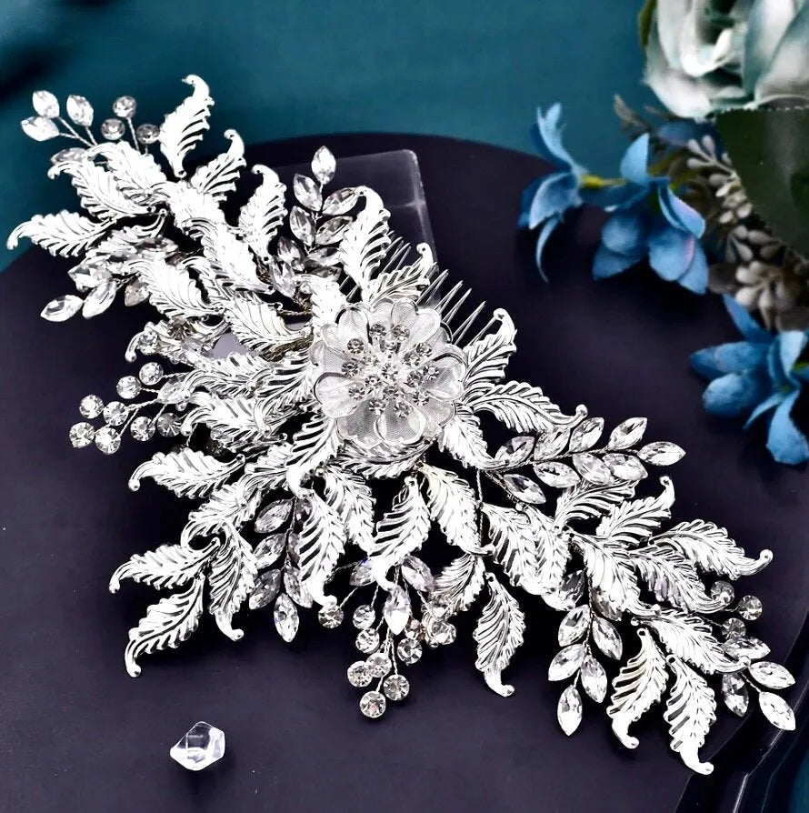 Wedding Headdress - Silver Crystal Bridal Headdress and Earrings Set