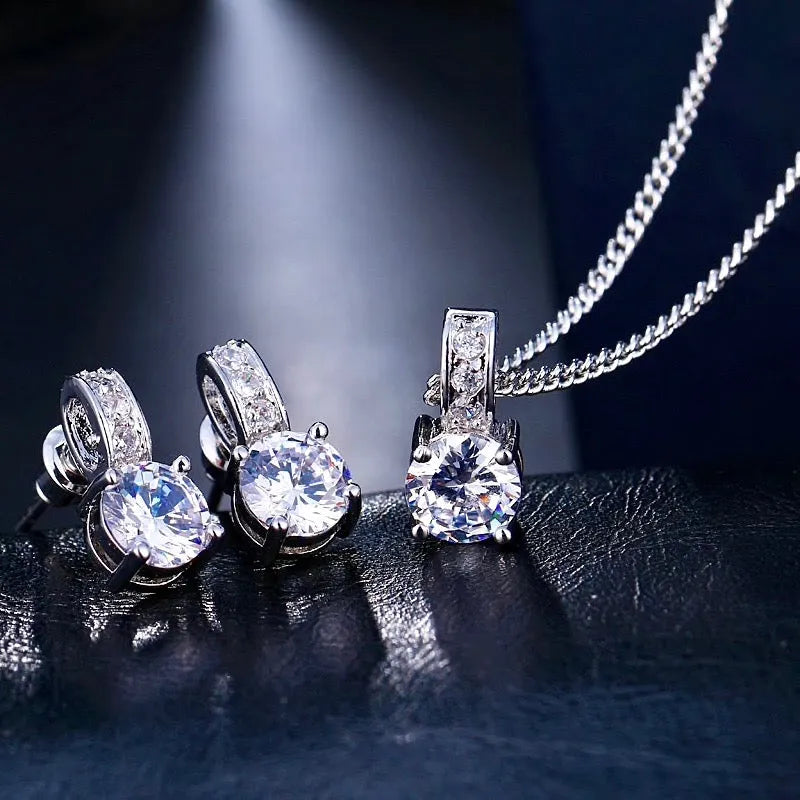 Wedding Jewelry - Silver Cubic Zirconia Bridal Jewelry Set