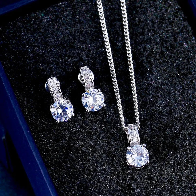 Wedding Jewelry - Silver Cubic Zirconia Bridal Jewelry Set
