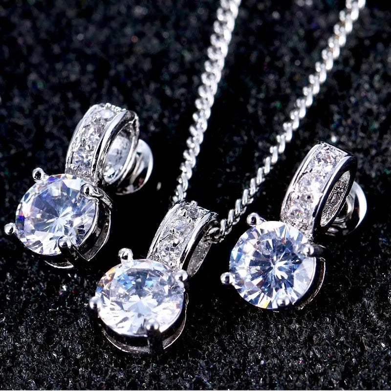 Wedding Jewelry - Silver Cubic Zirconia Bridal Jewelry Set
