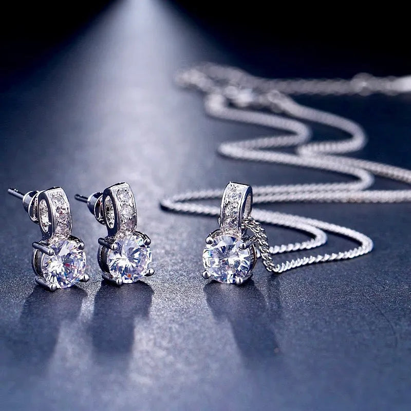 Wedding Jewelry - Silver Cubic Zirconia Bridal Jewelry Set