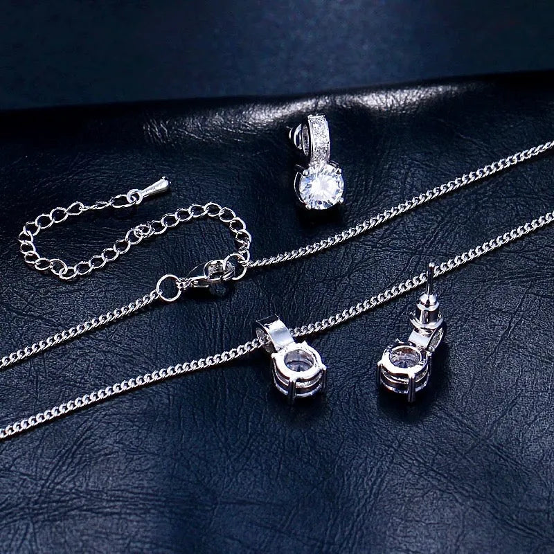 Wedding Jewelry - Silver Cubic Zirconia Bridal Jewelry Set