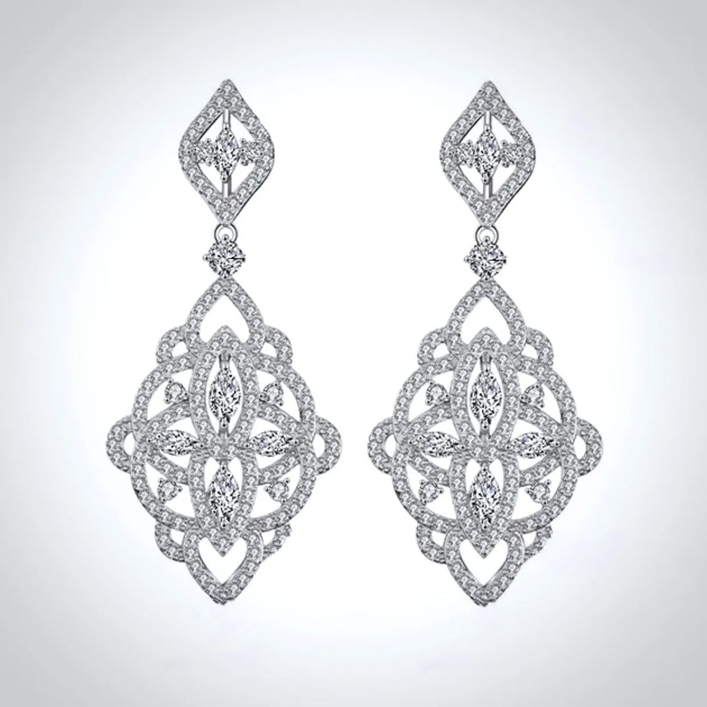 Wedding Jewelry - Silver Cubic Zirconia Bridal Earrings