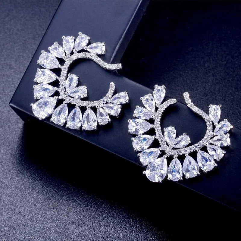 Wedding Jewelry - Silver Cubic Zirconia Bridal Earrings