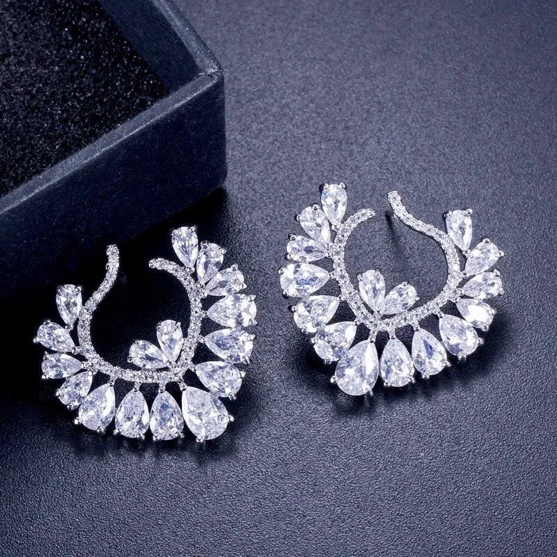 Wedding Jewelry - Silver Cubic Zirconia Bridal Earrings