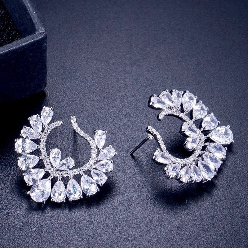 Wedding Jewelry - Silver Cubic Zirconia Bridal Earrings
