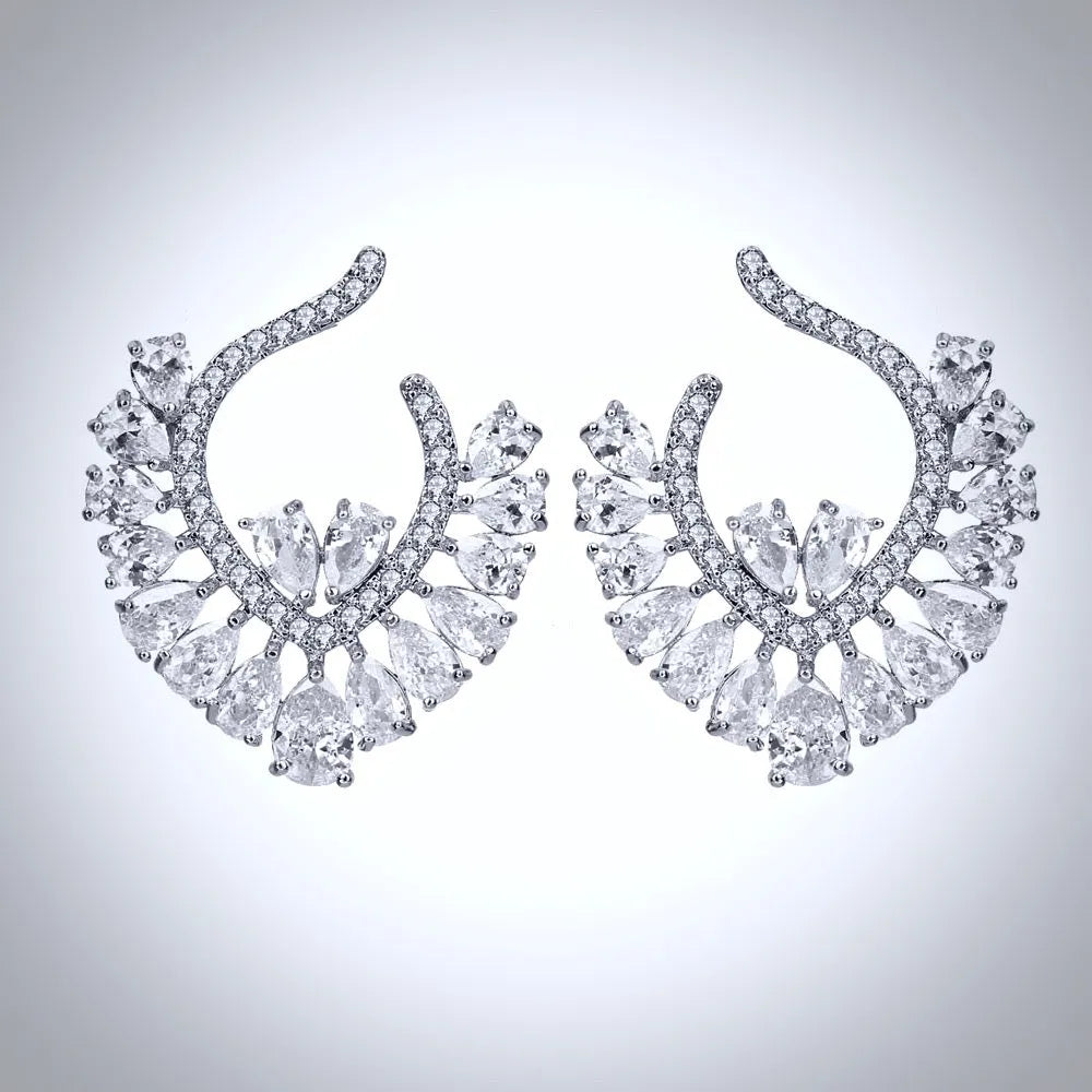 Wedding Jewelry - Silver Cubic Zirconia Bridal Earrings