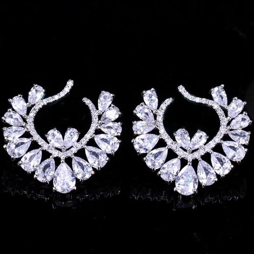 Wedding Jewelry - Silver Cubic Zirconia Bridal Earrings